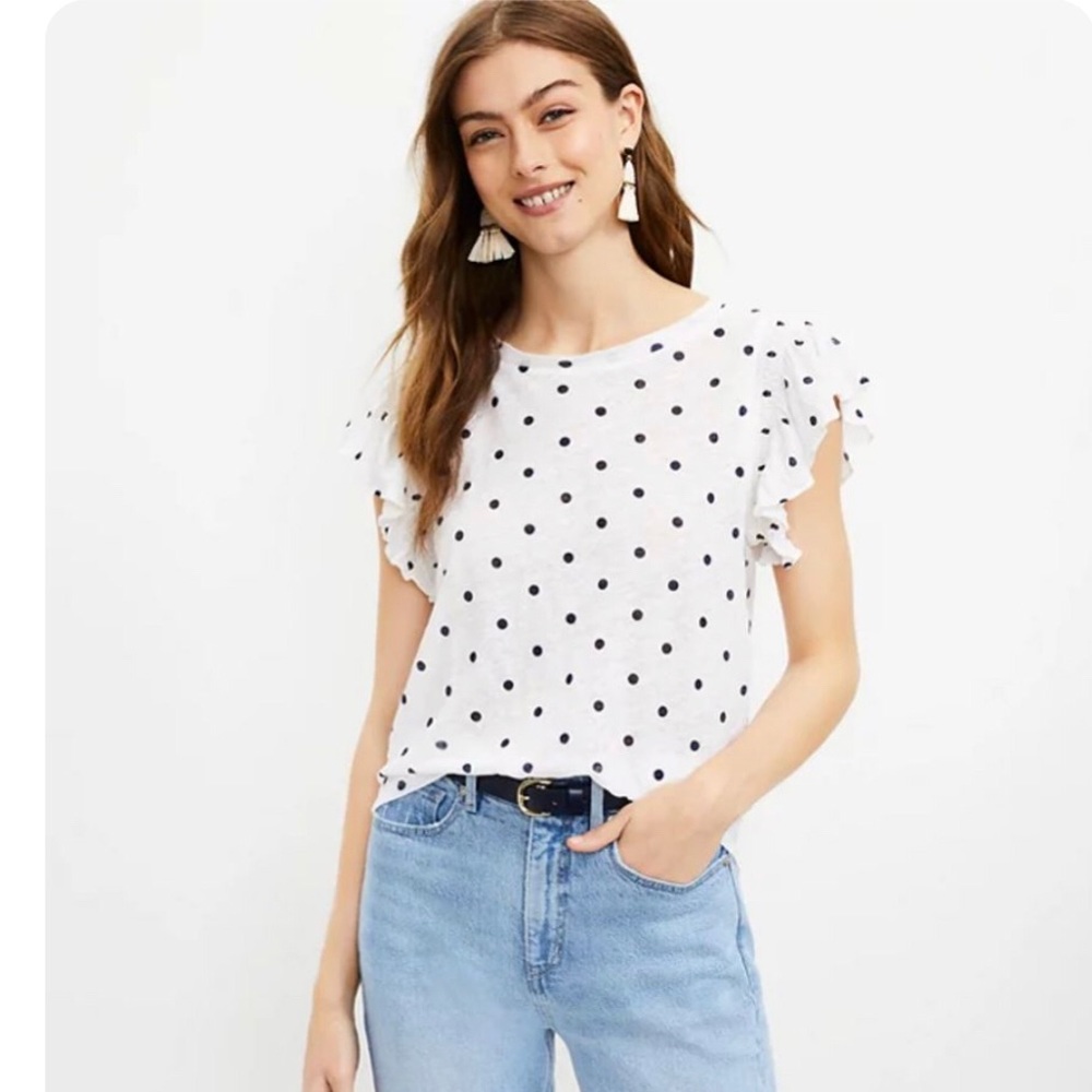 NWT Loft Dotted Linen Flutter Tee Size LP